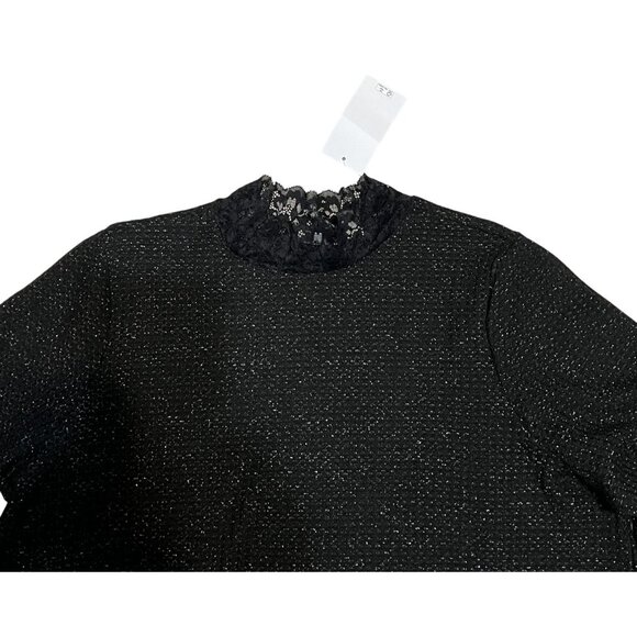 Logo Lori Goldstein Womens Lace Trim Sweater Top L Black Recycled Polyester - Picture 2 of 7